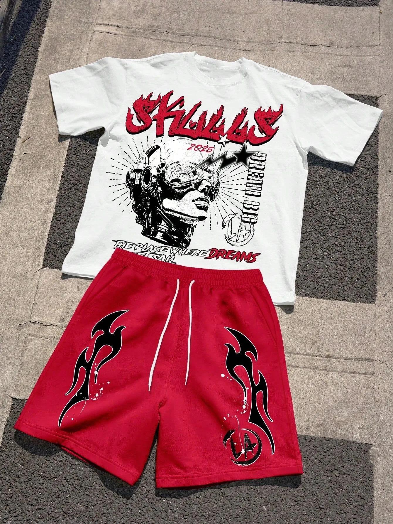Ensemble T-shirt et short à col rond pour hommes, à la mode, respirant, confortable, lettre imprimée