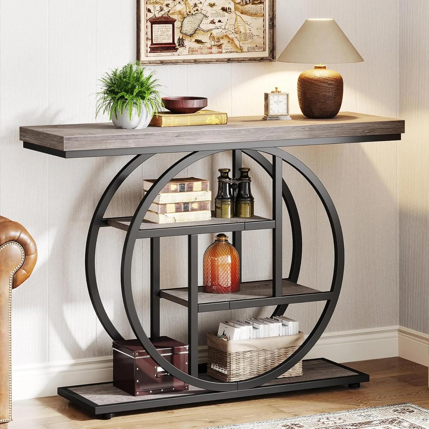 LITTLE TREE Table console 41,3", table d'entrée industrielle pour canapé à 4 niveaux, tables d'appoi