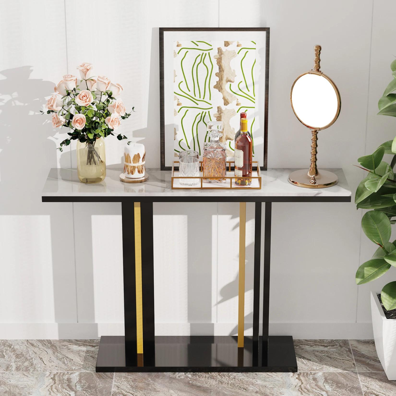 Table console en marbre Bergame délicate, salon, chambre à coucher, canapé long étroit, présentoir d