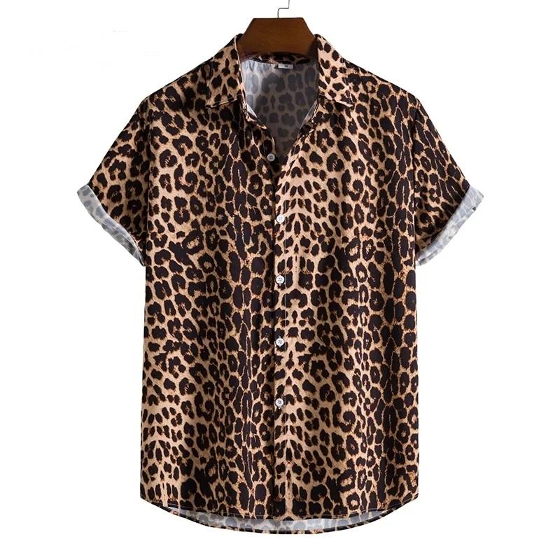 Léopard hawaïen Sexy Floral mâle Camisa coupe ajustée à manches courtes fête plage décontracté homme
