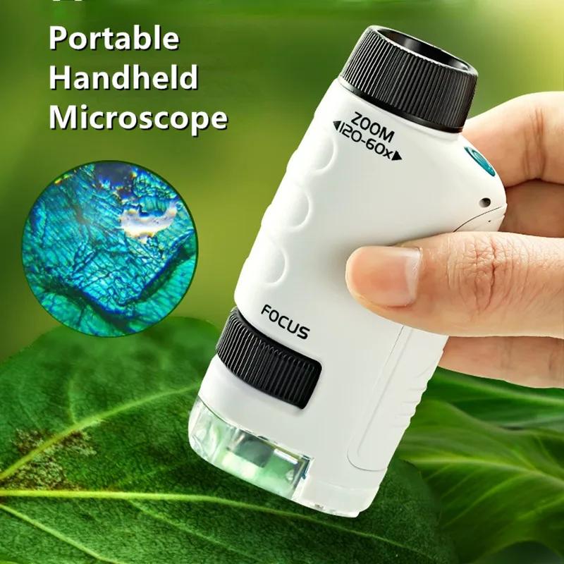 Microscope de poche pour enfants, Kit de jouets scientifiques 60-120x, Mini Microscope portatif éduc