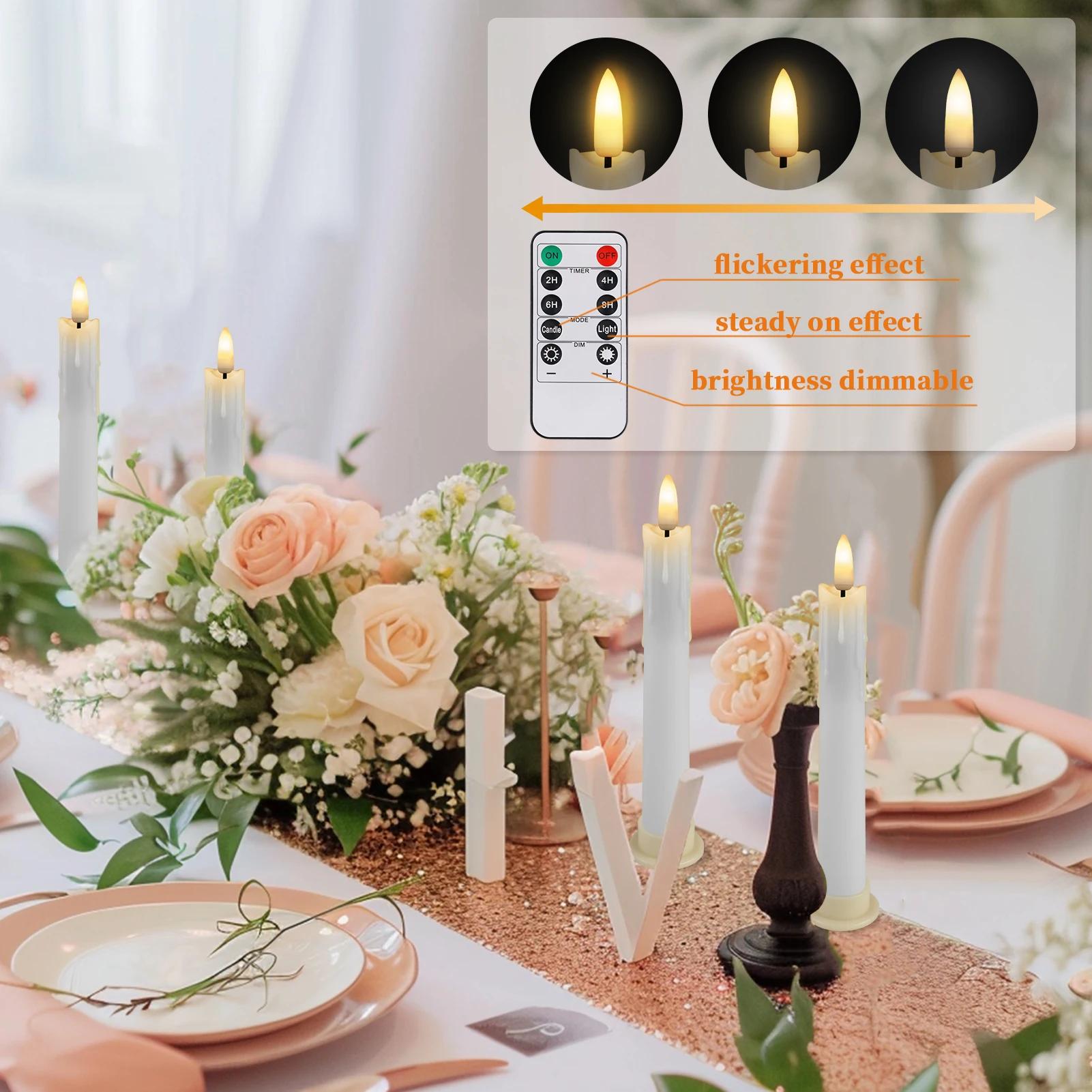 Cône d'ivoire scintillant sans flamme avec télécommande, LED, bougie mèche 3D, fonctionnement à pile