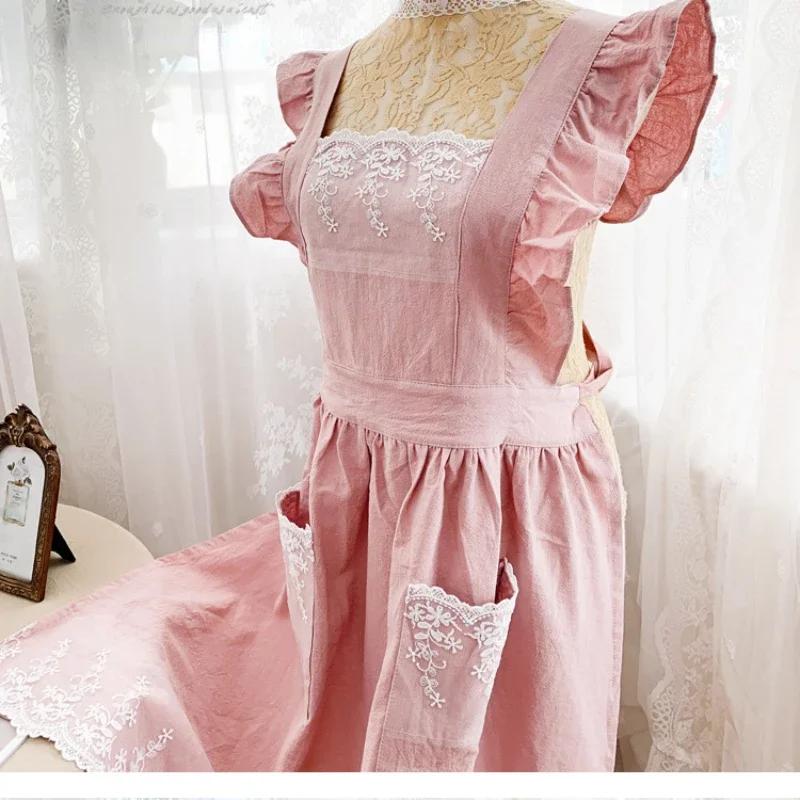 Femmes femmes tablier coton lin tabliers robe jardin café cuisine fleuriste palais Style Vintage mod