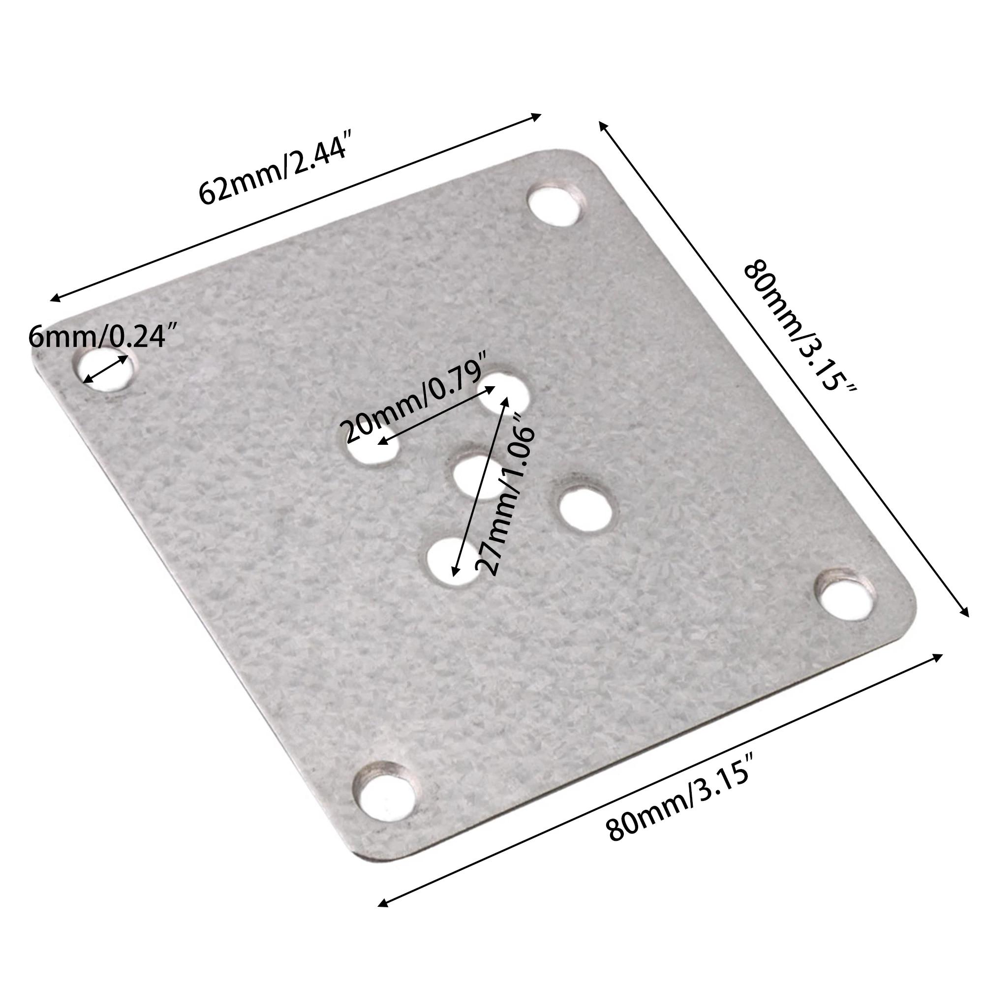 Plaque de fixation carrée en métal pour pieds de meubles, 80x80x1.2mm, 5 trous, diamètre 5/6mm, supp