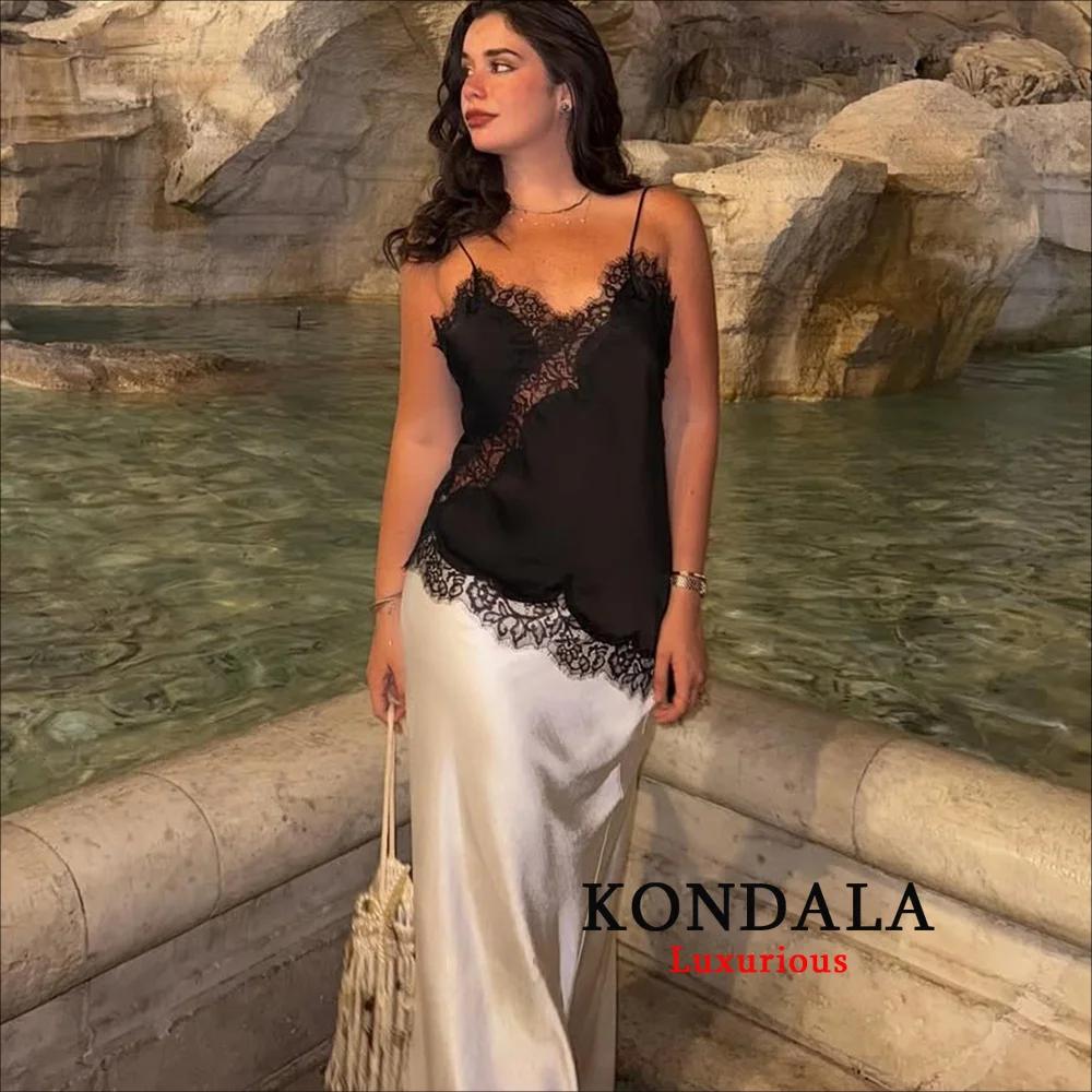 KONDALA Sexy Chic noir dentelle haut caraco femmes col en V Patchwork sans manches Y2K haut pour fil