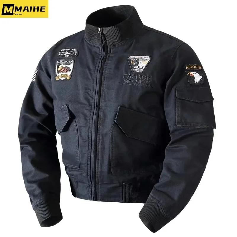 Vestes bombardier rétro pour hommes, automne printemps, vestes Cargo brodées pour pilote d'avion, ma