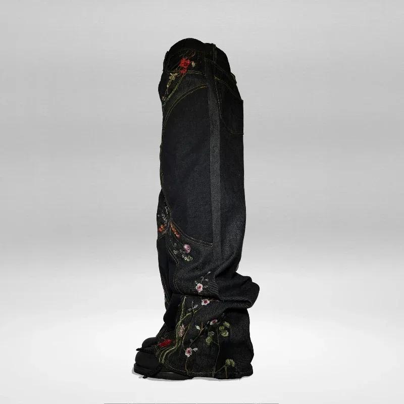 Nouveau jean baggy Y2K Harajuku Streetwear rétro à fleurs, broderie florale tendance, coutures épuré