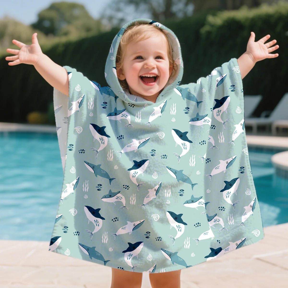 Serviette de plage enfants à capuche - Peignoir bébé surf poncho grande taille dessin animé