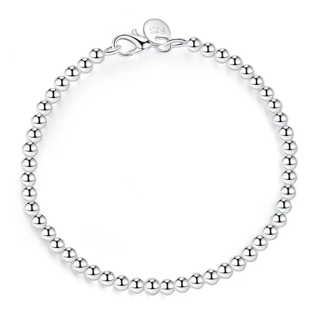 Breloque cadeaux de noël, Bracelet en argent Sterling 925, chaîne de perles de 4MM pour femmes, marq