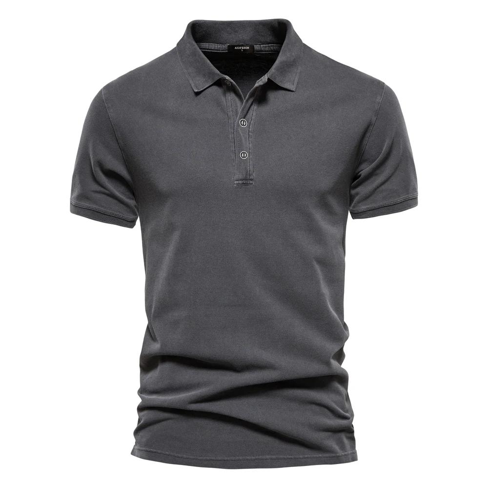 AIOPEON 100% coton couleur unie hommes polos décontracté à manches courtes couverture hommes chemise