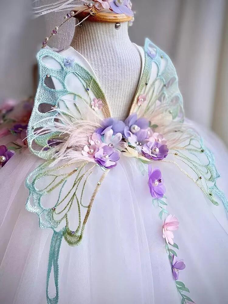 Robe de princesse en maille moelleuse pour filles de 2 à 6 ans, ailes de papillon, robe de soirée él