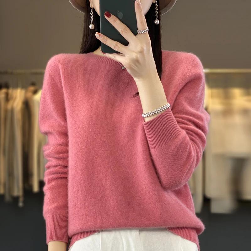 100% laine mérinos pull femmes col rond cachemire tricots femme pull automne hiver décontracté hauts