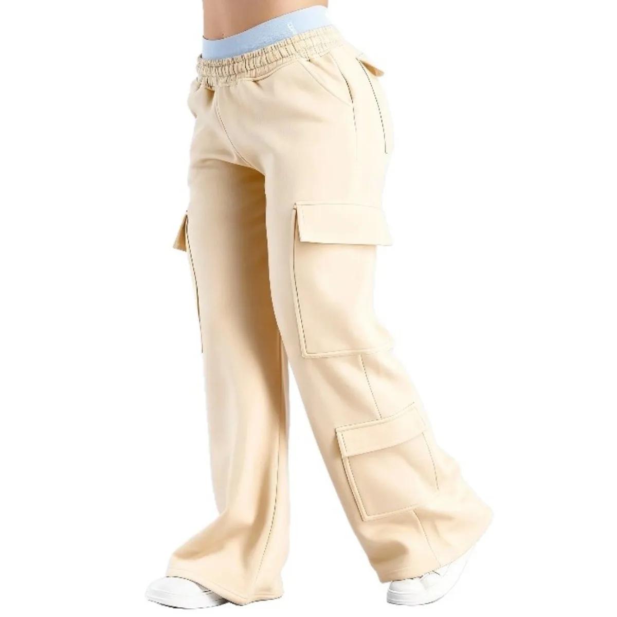 Pantalon cargo large pour femme 2026, taille élastique avec grandes poches, décontracté, fitness, sp