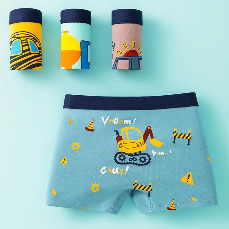 Lot de 4 culottes en coton pour garçon de 3 à 14 ans, sous-vêtements respirants pour enfants, motifs