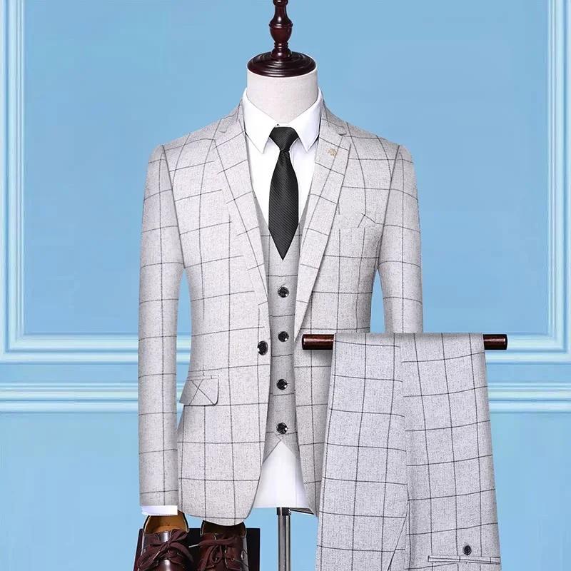 Costume (Blazer + gilet + pantalon) mode affaires décontracté Gentleman hommes Style italien élégant