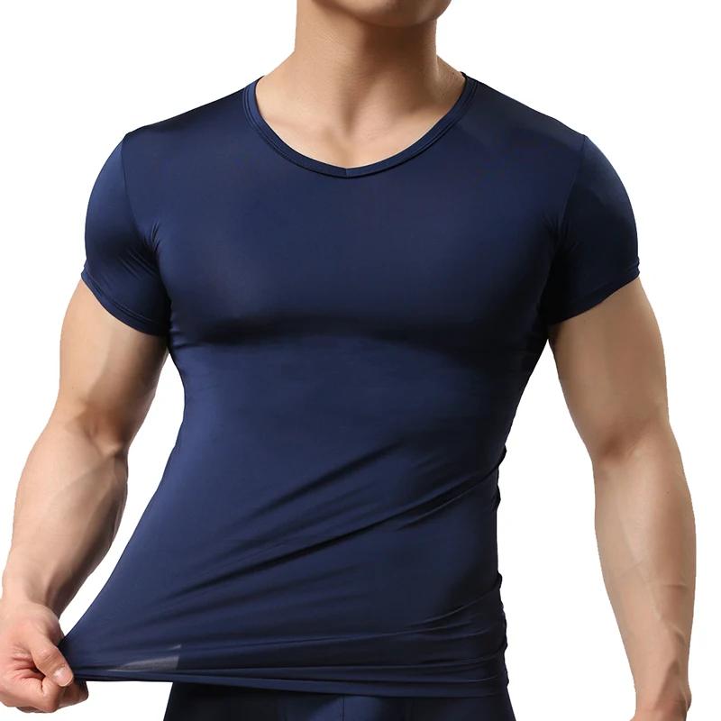Sous-vêtements transparents pour hommes, maille de soie glacée, chemises de base transparentes, sous