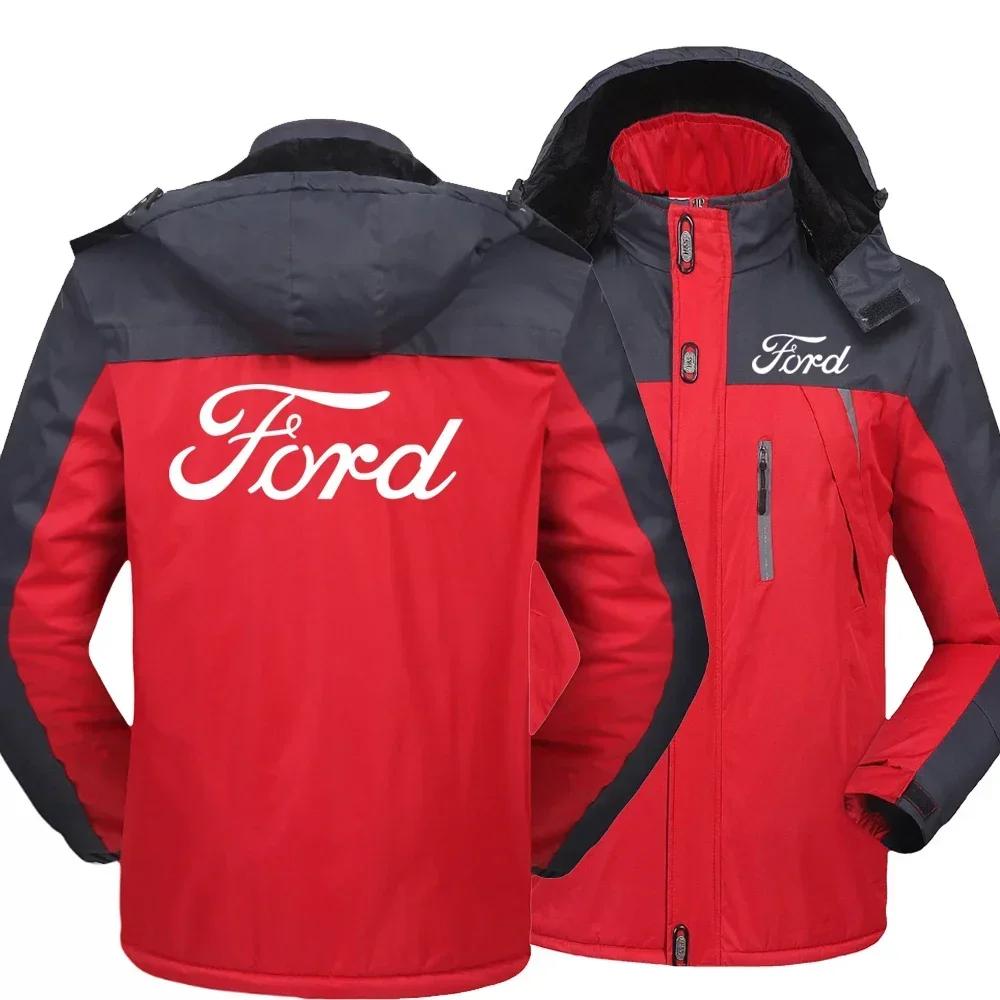 Nouveau hiver hommes Ford logo coupe-vent coton épais chaud coupe-vent manteaux mâle à capuche Anora