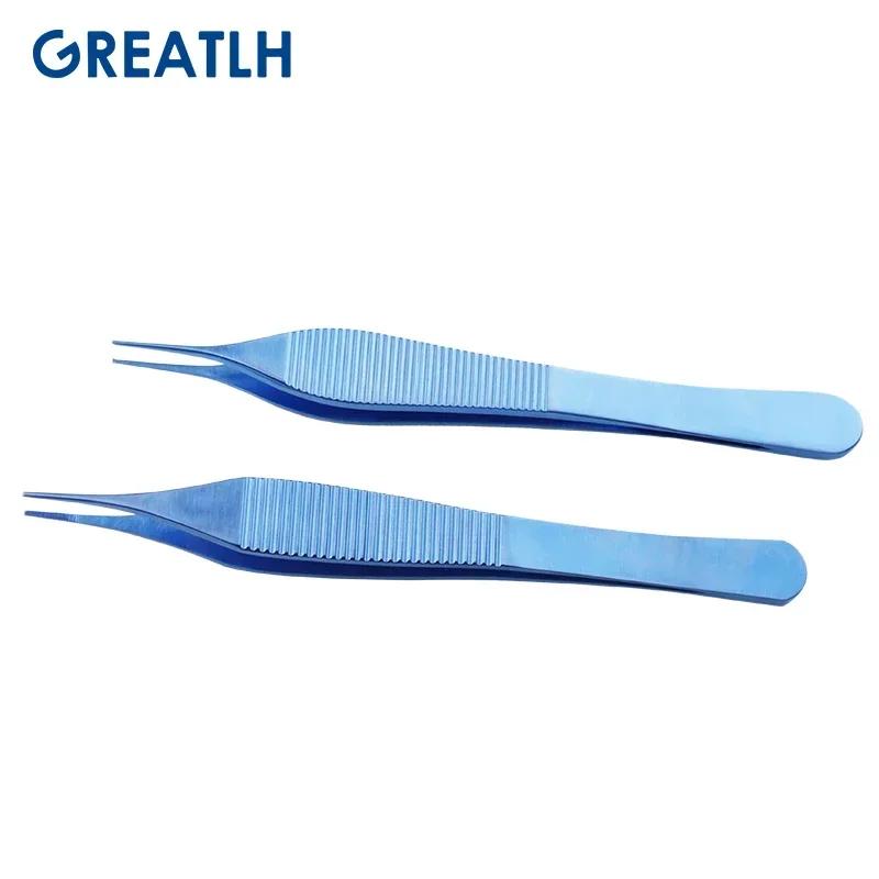 Pince à tissu ophtalmique Adson en titane, pointe dentelée/dents de 122mm, Instrument chirurgical po