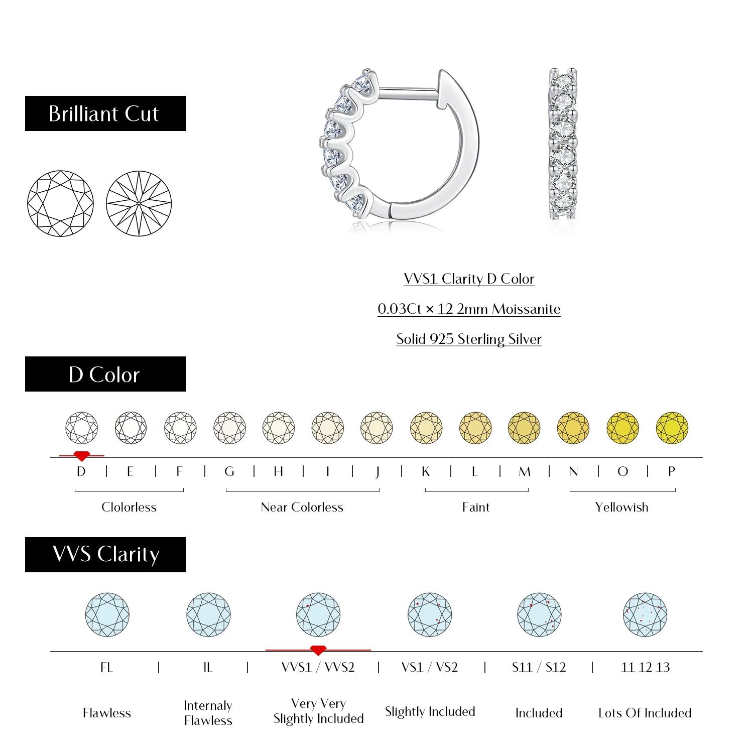 MODIAN D couleur Moissanite petites boucles d'oreilles en argent Sterling 925 creux scintillant bouc