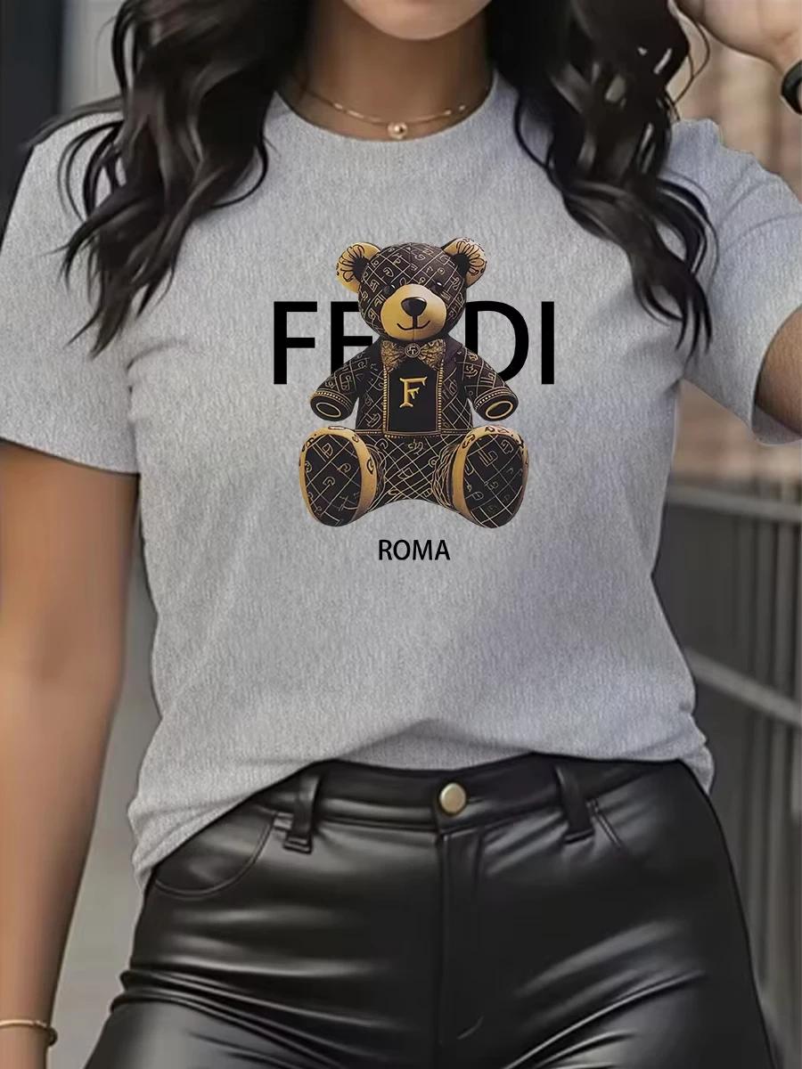 T-shirt graphique d'été à manches courtes et col rond, doux et confortable, pour femme, bleu clair, 