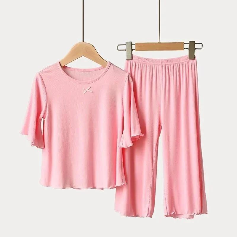 Ensembles d'été pour filles, ensemble fin à manches courtes pour enfants, vêtements de maison pour f