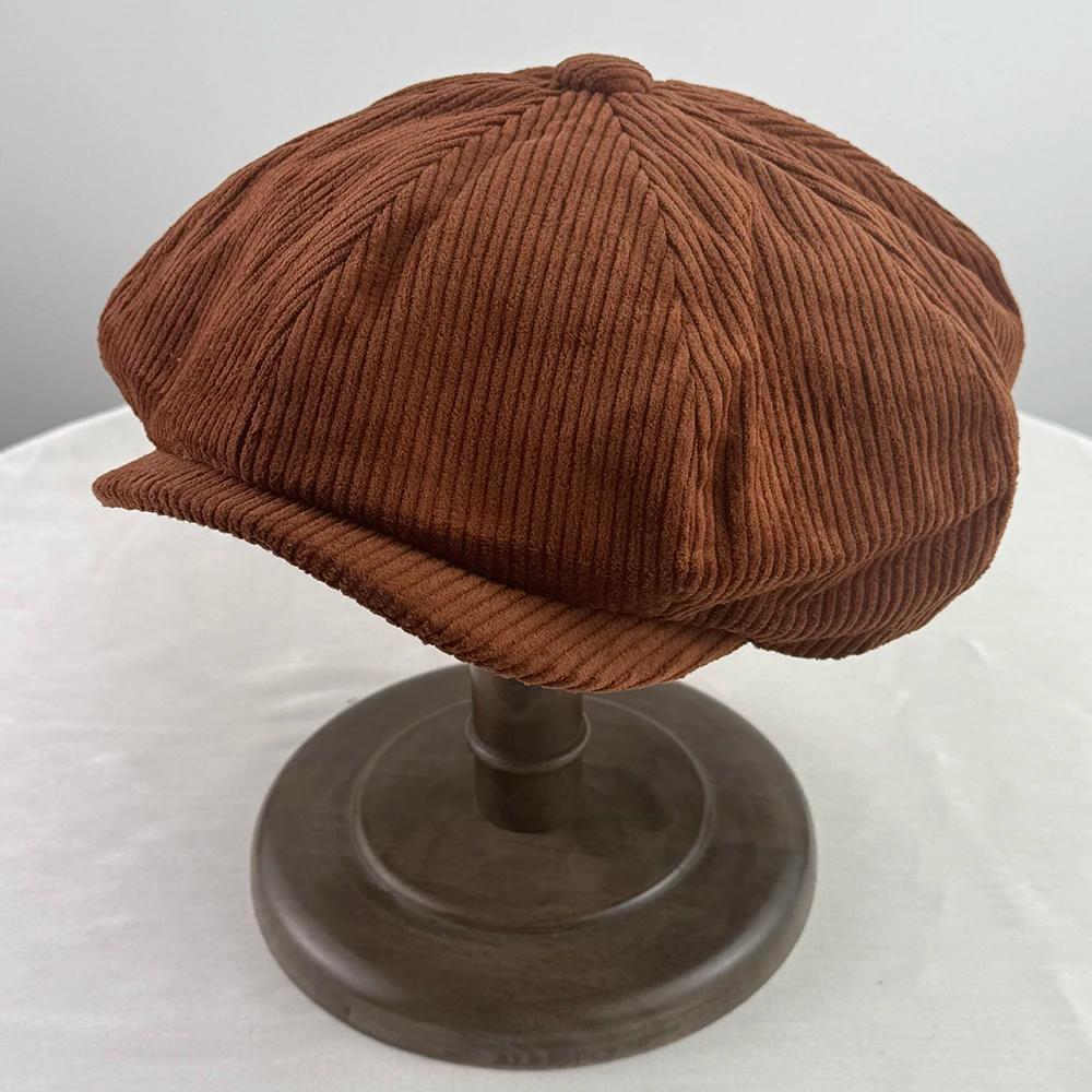 Casquettes d'hiver rétro pour hommes, chapeau de journal en velours côtelé, casquette plate pour hom