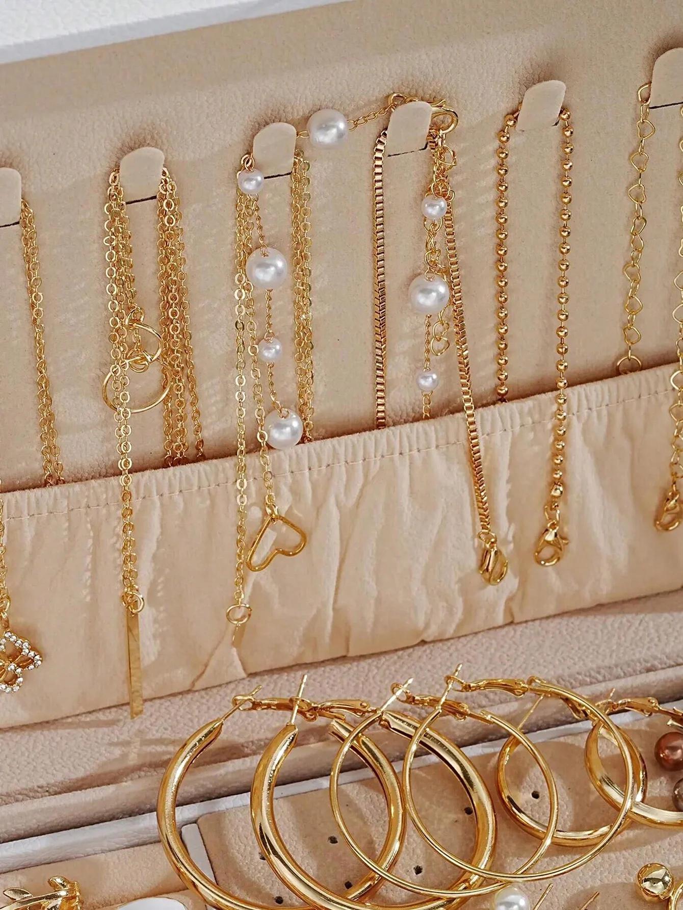 86 pièces/ensemble boucles d'oreilles en perles élégantes, collier multicouche, clous d'oreilles, ba