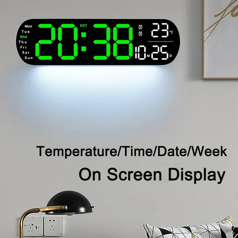 Horloge murale numérique grand écran LED affichage de la température et de l'humidité réveil électro