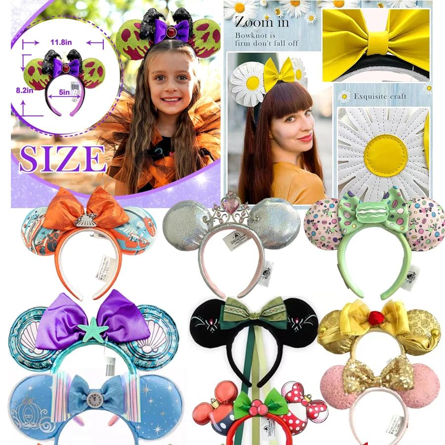 Serre-tête Disney Princesse avec oreilles Minnie - Nœud à paillettes Raiponce Blanche-Neige - Cadeau fille Noël