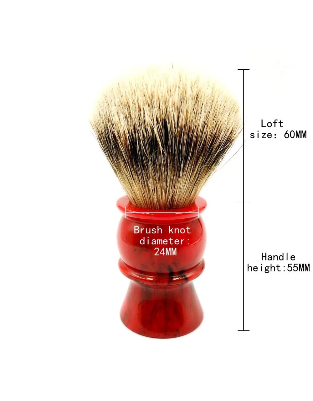 Pinceaux à raser Yaqi Edom 24MM 100% poils de blaireau Silvertip, manche en résine rouge, pour homme