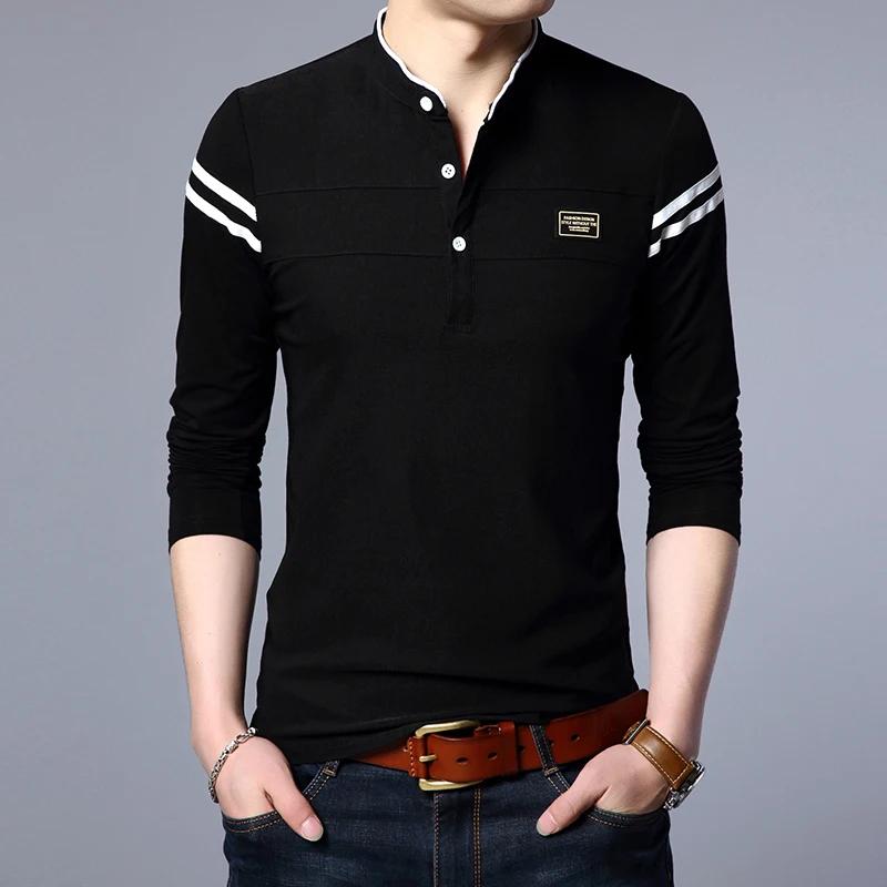 T-shirt POLO à manches longues pour hommes, décontracté, en coton, respirant, col montant, chemise c