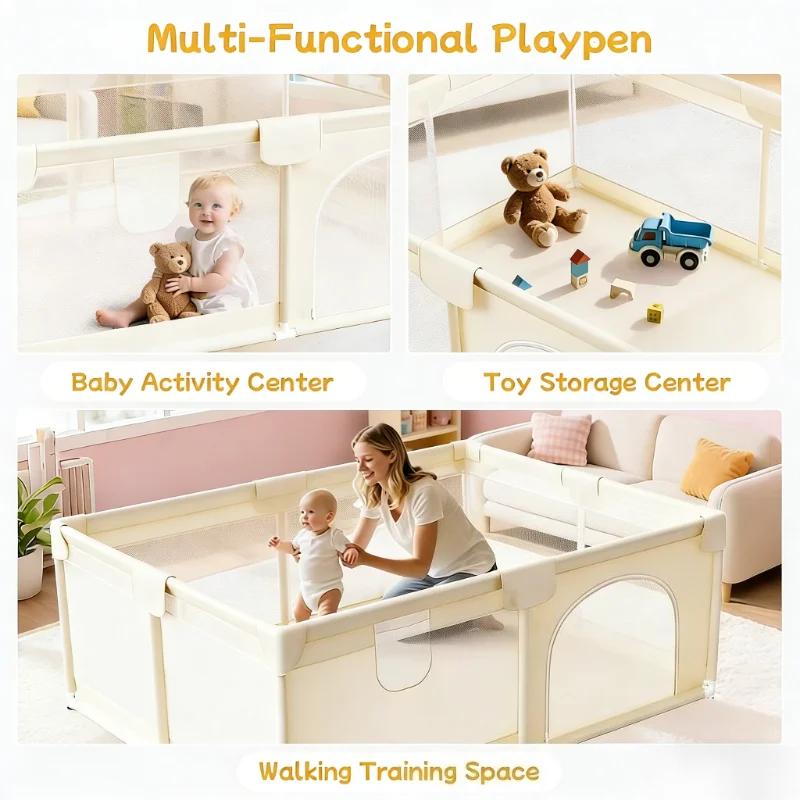 Parc de jeu pour bébés et tout-petits 59x71 pouces, parc de jeu extra large pour bébé avec maille re