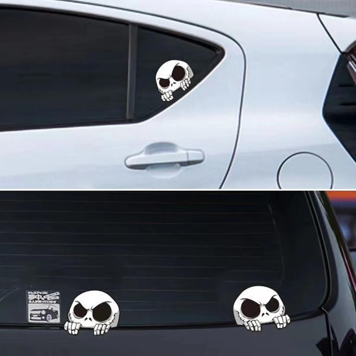 JDM – autocollant de voiture, couture de porte, crâne réfléchissant, drôle, couvercle de réservoir d