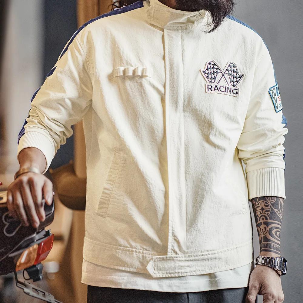 Maden Vintage couleur bloquée brodé veste de course décontracté col de Baseball veste hommes printem