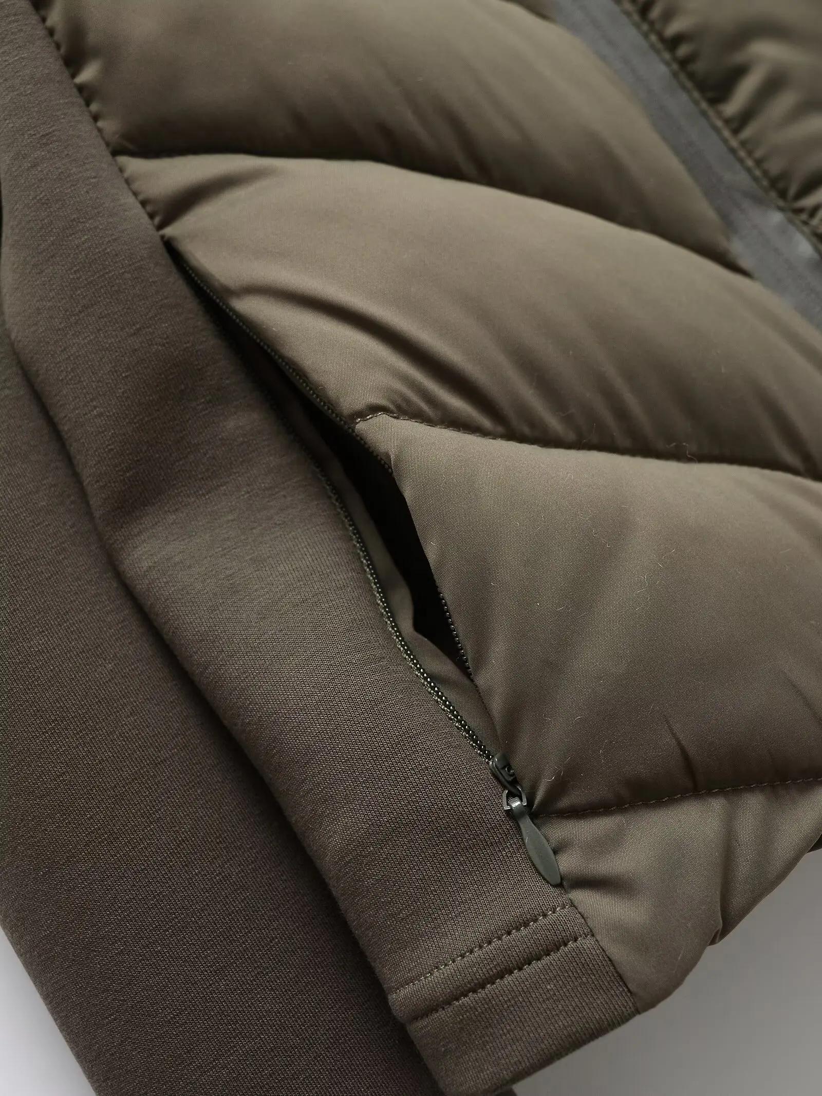 2025 automne hiver femmes élégant Patchwork à capuche Air coton vestes dame mode armée vert chaud mi