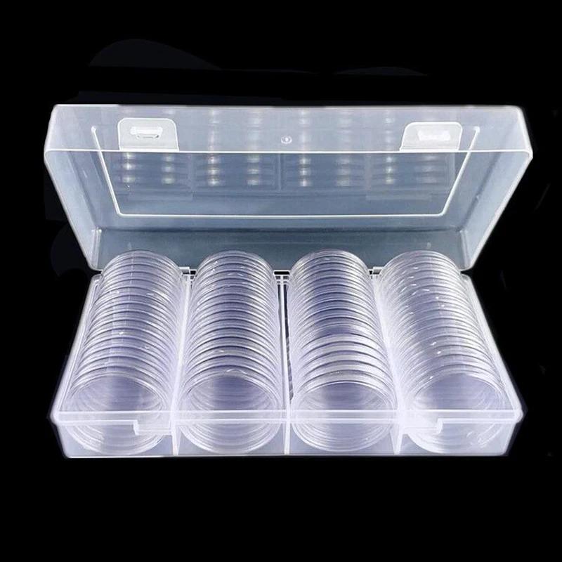Boîte de rangement de pièces de monnaie 40mm, conteneur rond transparent en plastique pour capsules 