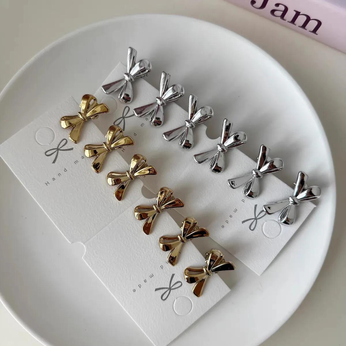 Mini épingles à cheveux avec nœud couleur or argent pour femmes, Barrettes à frange pour filles, pin