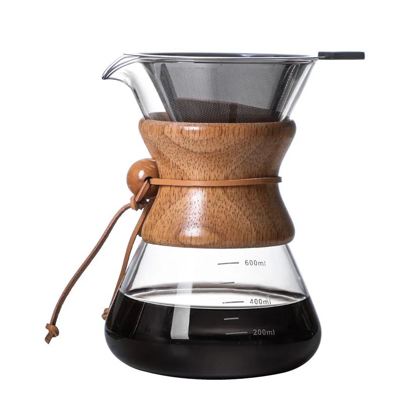 Cafetière en verre domestique 400/600/800ml, décor en bambou supérieur, cafetière manuelle