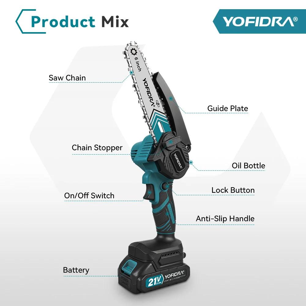 YOFIDRA 6 pouces tronçonneuse électrique sans fil huileur jardin bois coupe bûche taille scie outil 