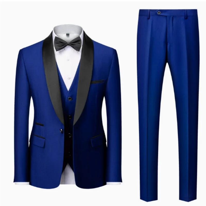 Costume de smoking décontracté pour homme, de marque haut de gamme, style boutique, blazer, gilet et