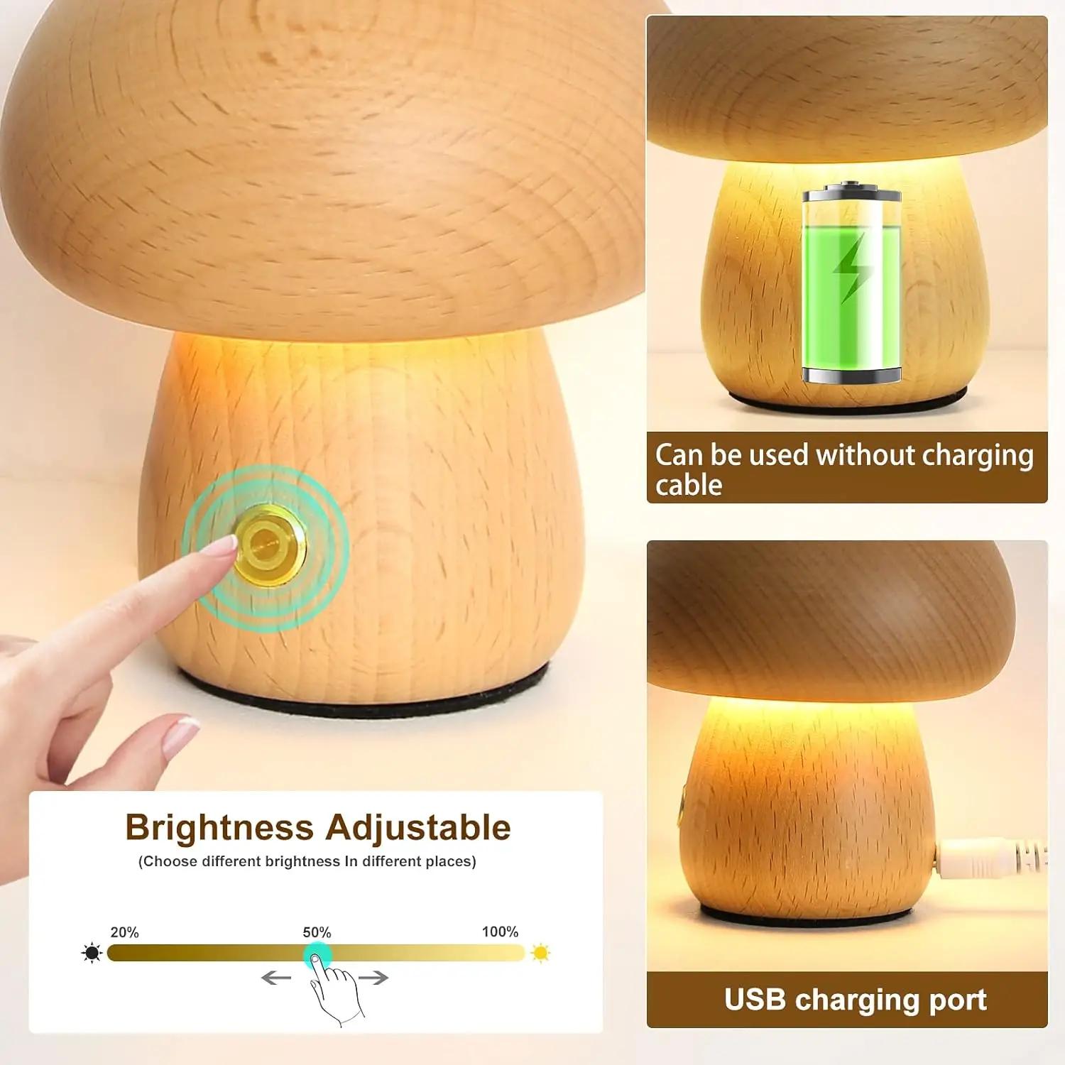 Lampe de Table champignon tactile Rechargeable, Portable, veilleuse de chevet pour chambre à coucher