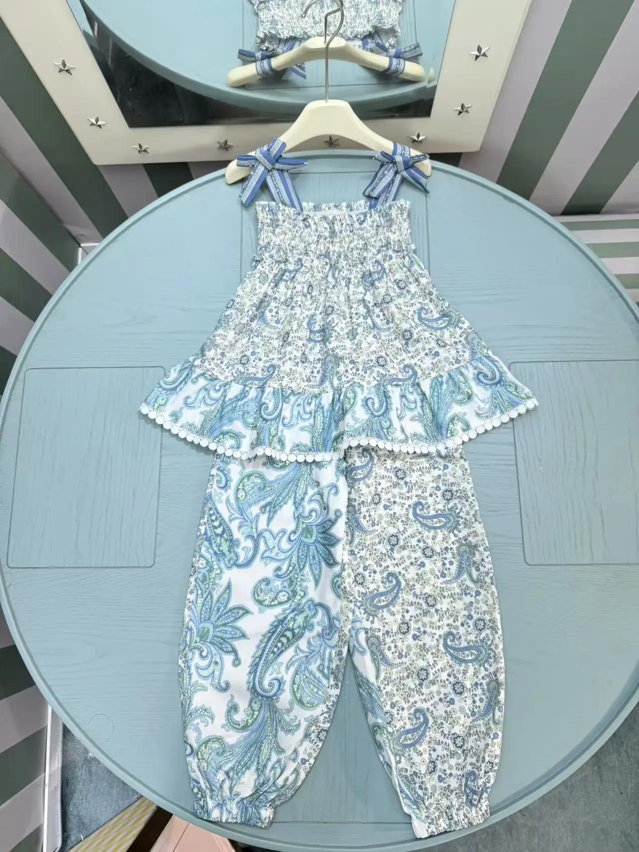 Ensemble de vêtements d'été pour enfants, nouveau design, imprimé floral, chemise haute à bretelles 