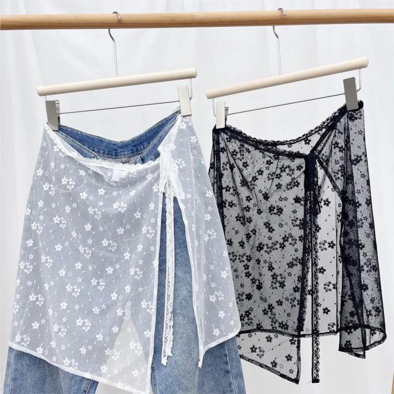 INS Blogger – jupe en gaze superposée en dentelle, Streetwear Y2k, tablier, jupe portefeuille à lace