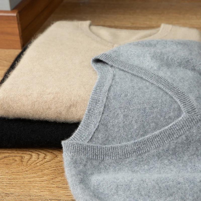 Pull en cachemire pur pour hommes, 100%, business décontracté, couleur unie, tricoté, ample, col en 