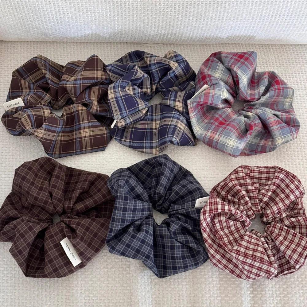Coréen plaid rétro grand bandeau de cheveux attaché queue de cheval corde chouchous accessoires pour