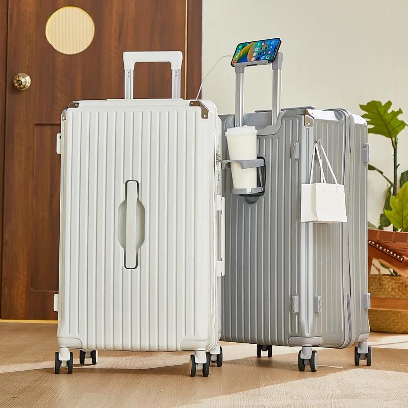 Bagage roulant de grande capacité de 20 à 26 pouces, avec porte-gobelet, sac de voyage, support de t