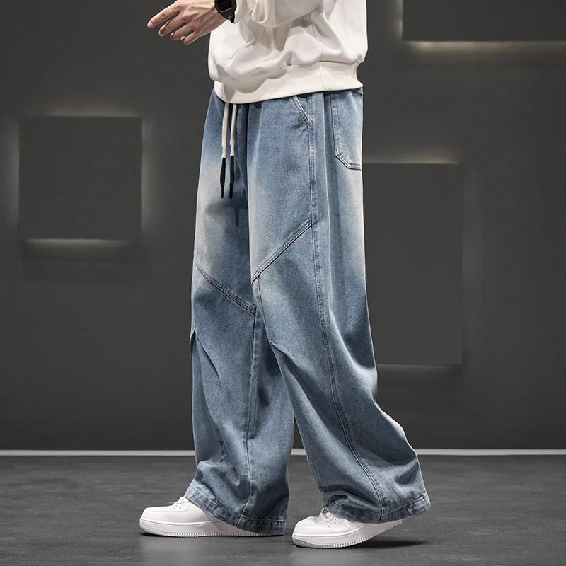 Jean large décontracté pour homme, coupe ample, style streetwear printemps, neutre, effet délavé