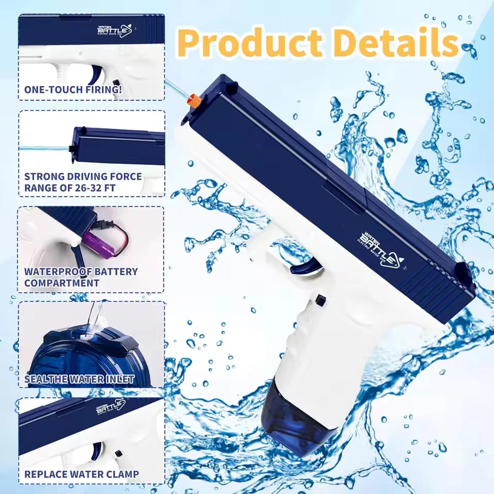 Pistolet à eau électrique rechargeable, automatique et manuel, plage de capacité jusqu'à 32 pieds, p