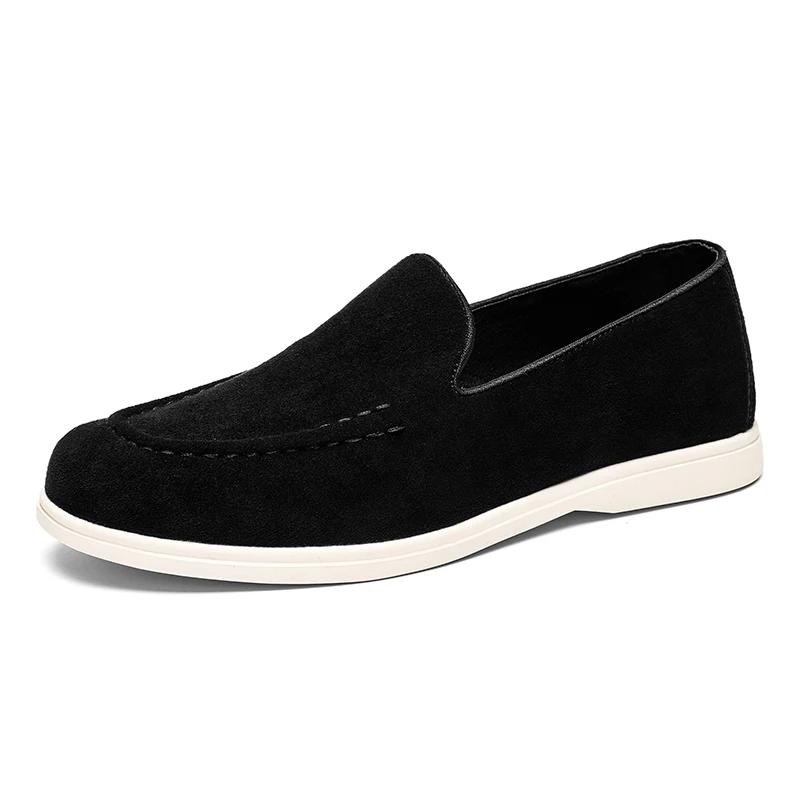 Mocassins à enfiler en cuir suédé pour hommes, chaussures de bateau plates et décontractées de Style
