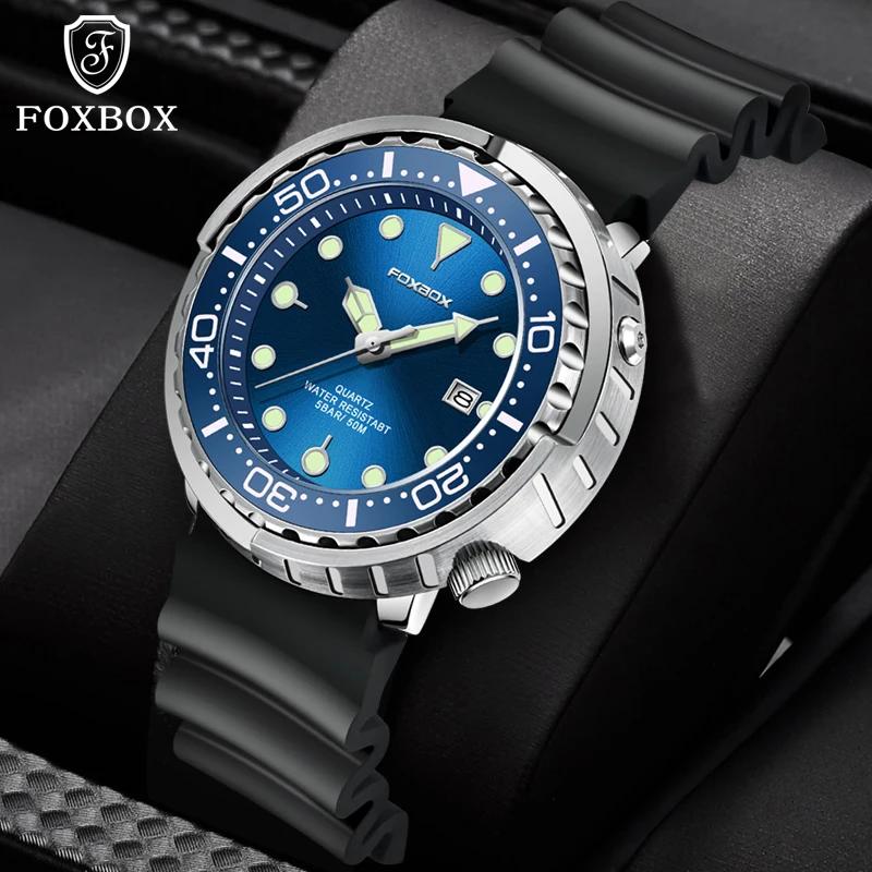 FOXBOX-Montre de plongée étanche pour homme, montre-bracelet à quartz, montres de sport, date, horlo
